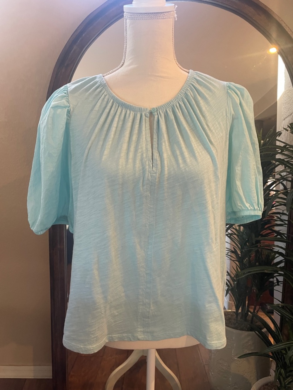 Old Navy Light Aqua Puff-Sleeve Blouse